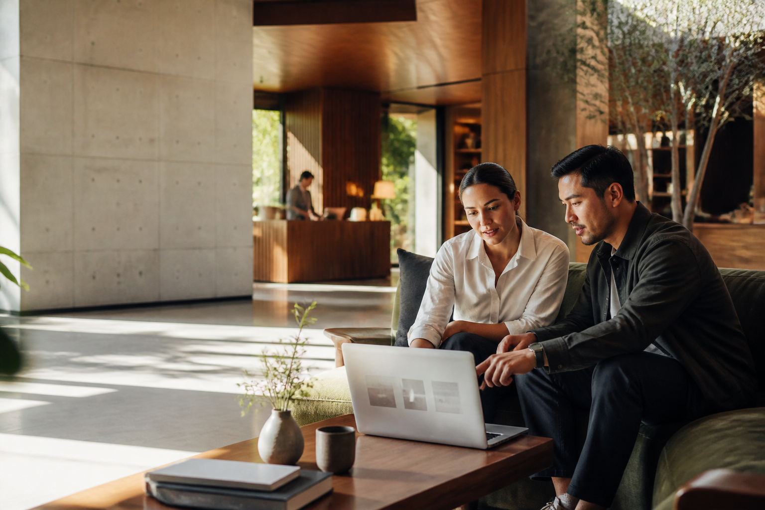 Business owner and designer collaborating